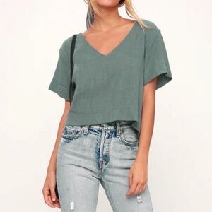 Signorina Cropped Grey/Blue Vneck - size S